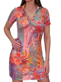 Crushed Short Sleeve Bright Polo Dress