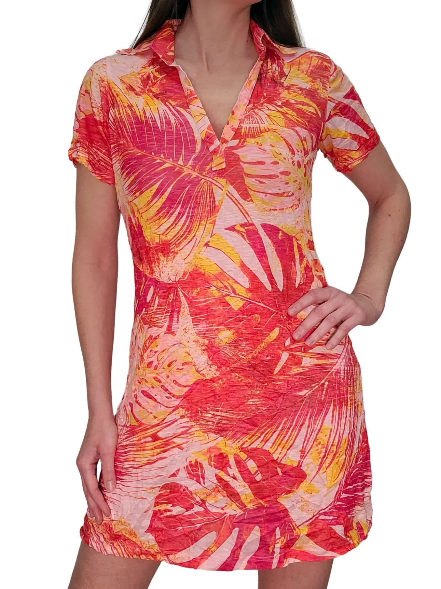 Crushed Short Sleeve 'Sunset' Polo Dress