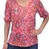 Crushed Smocked Sleeve Aztec V-Neck