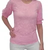Crushed Smocked Sleeve Blush Crew Neck