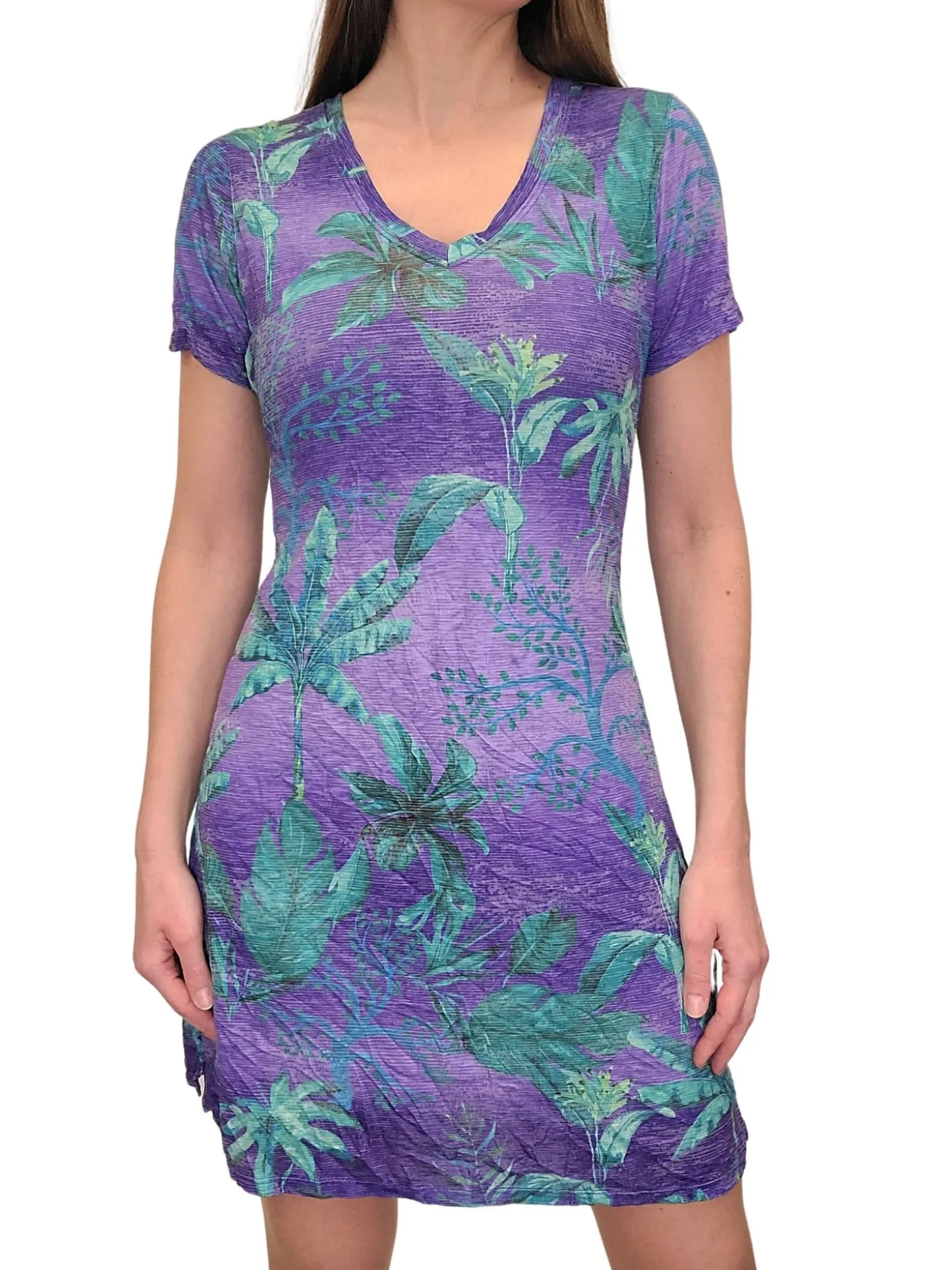 Crushed V-Neck Lapis Dress