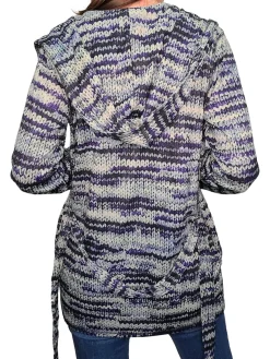 Denim Hooded Wrapped Hacci Cardigan Set