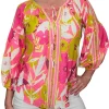 Flower Pleated Sleeve Peasant Blouse