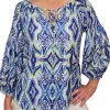 Ikat Pleated Sleeve Peasant Blouse
