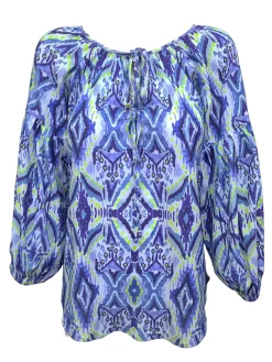 Ikat Pleated Sleeve Peasant Blouse