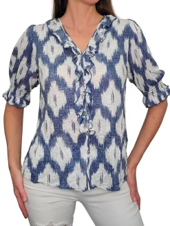 Ink Ruffled Button-Up Blouse