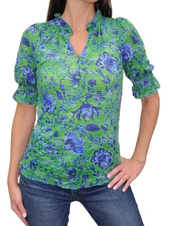 Leaf Ruffled Collar Blouse with Smocked Sleeves