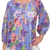 Lilac Pleated Sleeve Peasant Blouse