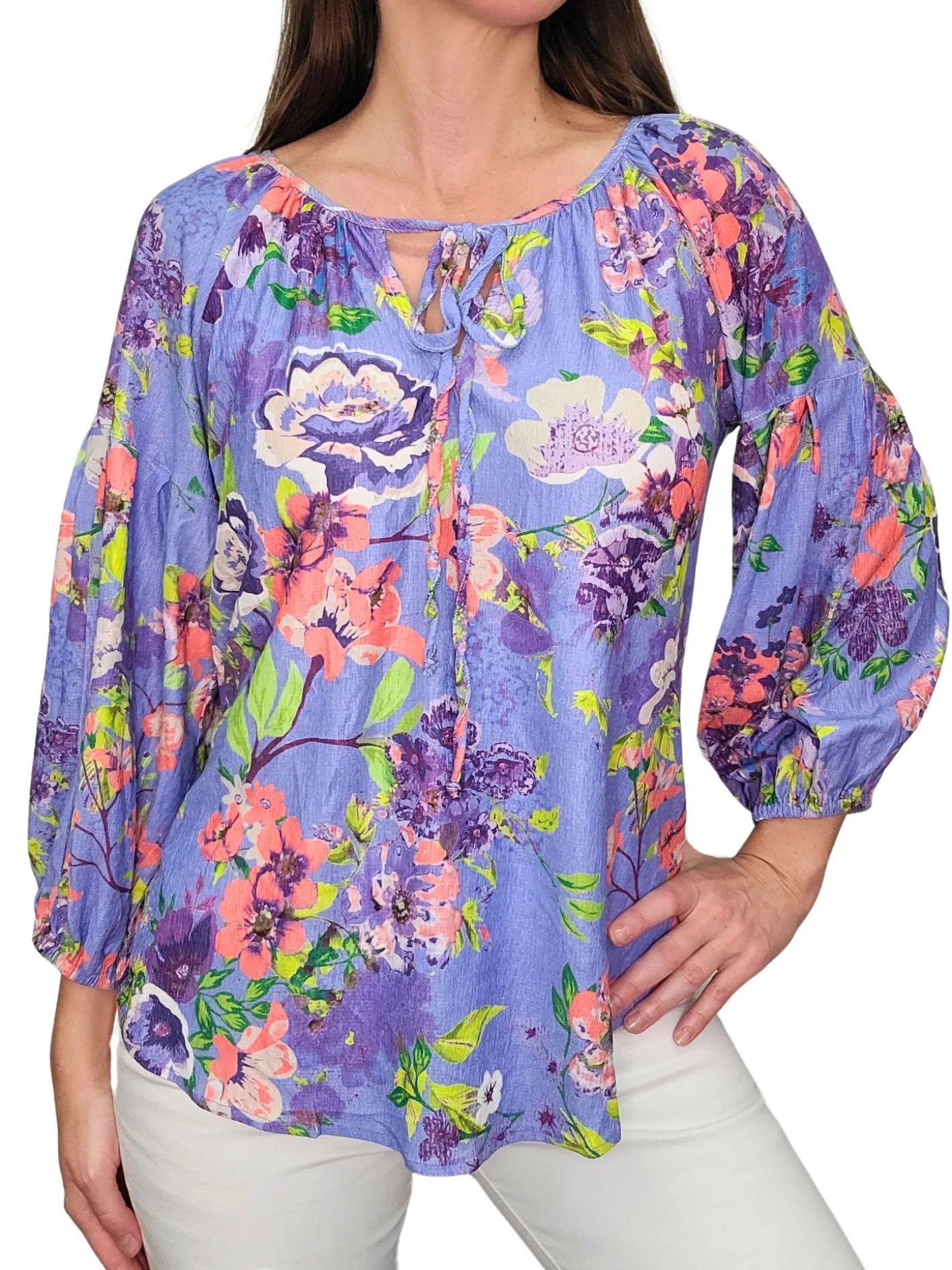 Lilac Pleated Sleeve Peasant Blouse