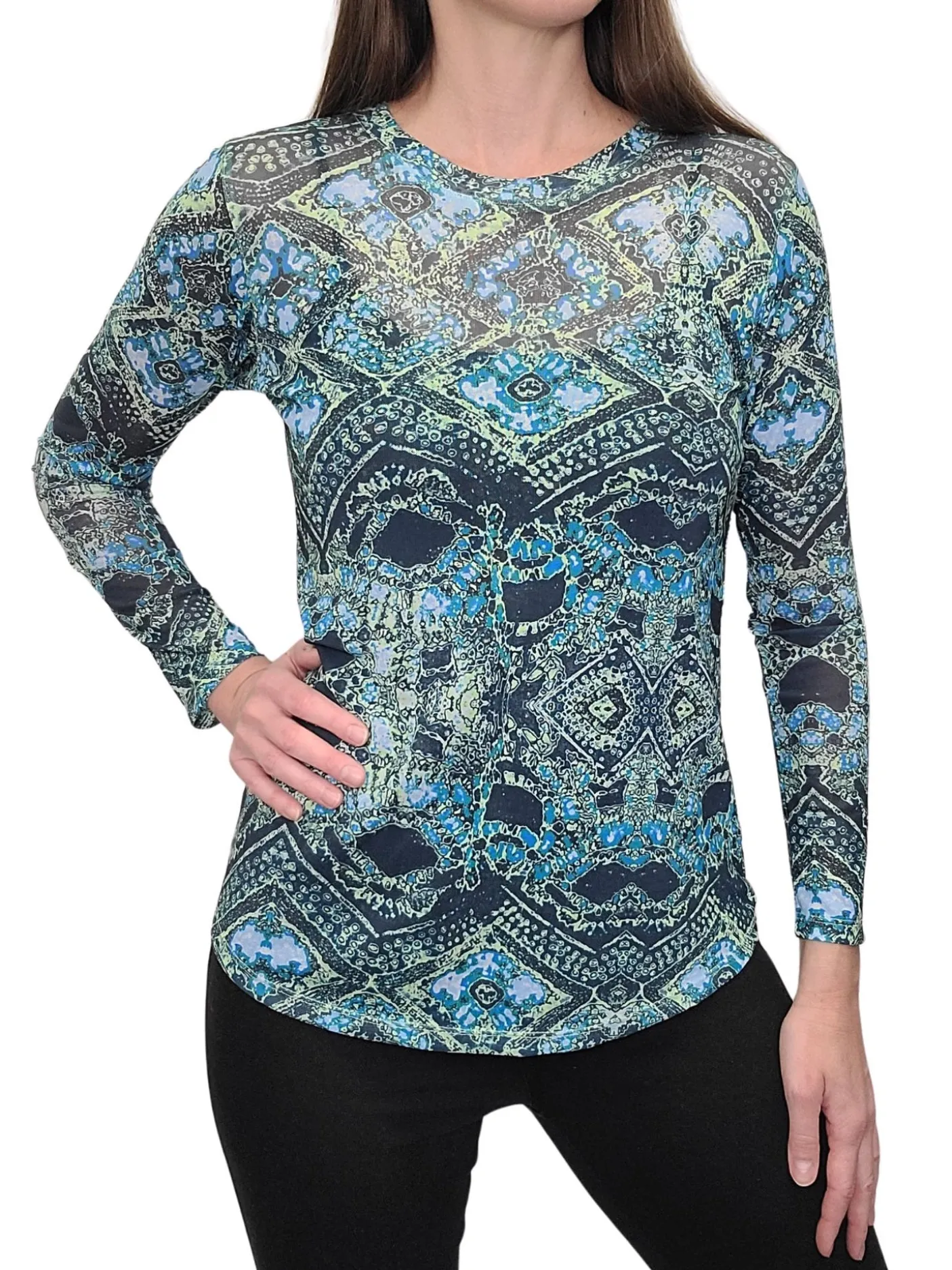 Long Sleeve Mesh 'Lagoon' Tee