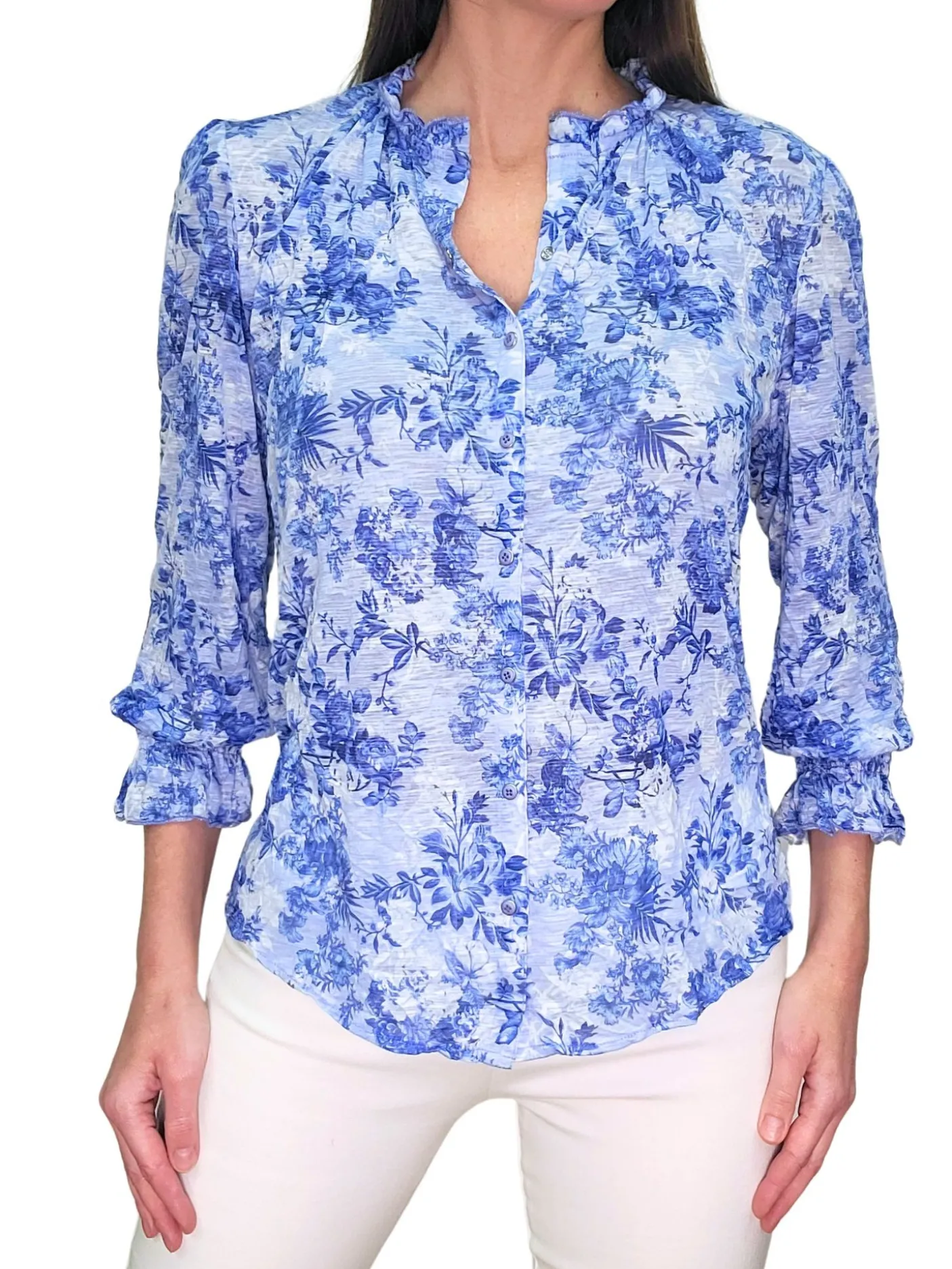 Ruffled 'Wind' Blouse with 3/4 Smocked Sleeves