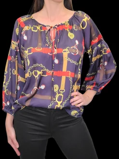 Satin Pleated Sleeve 'Chain' Peasant Blouse
