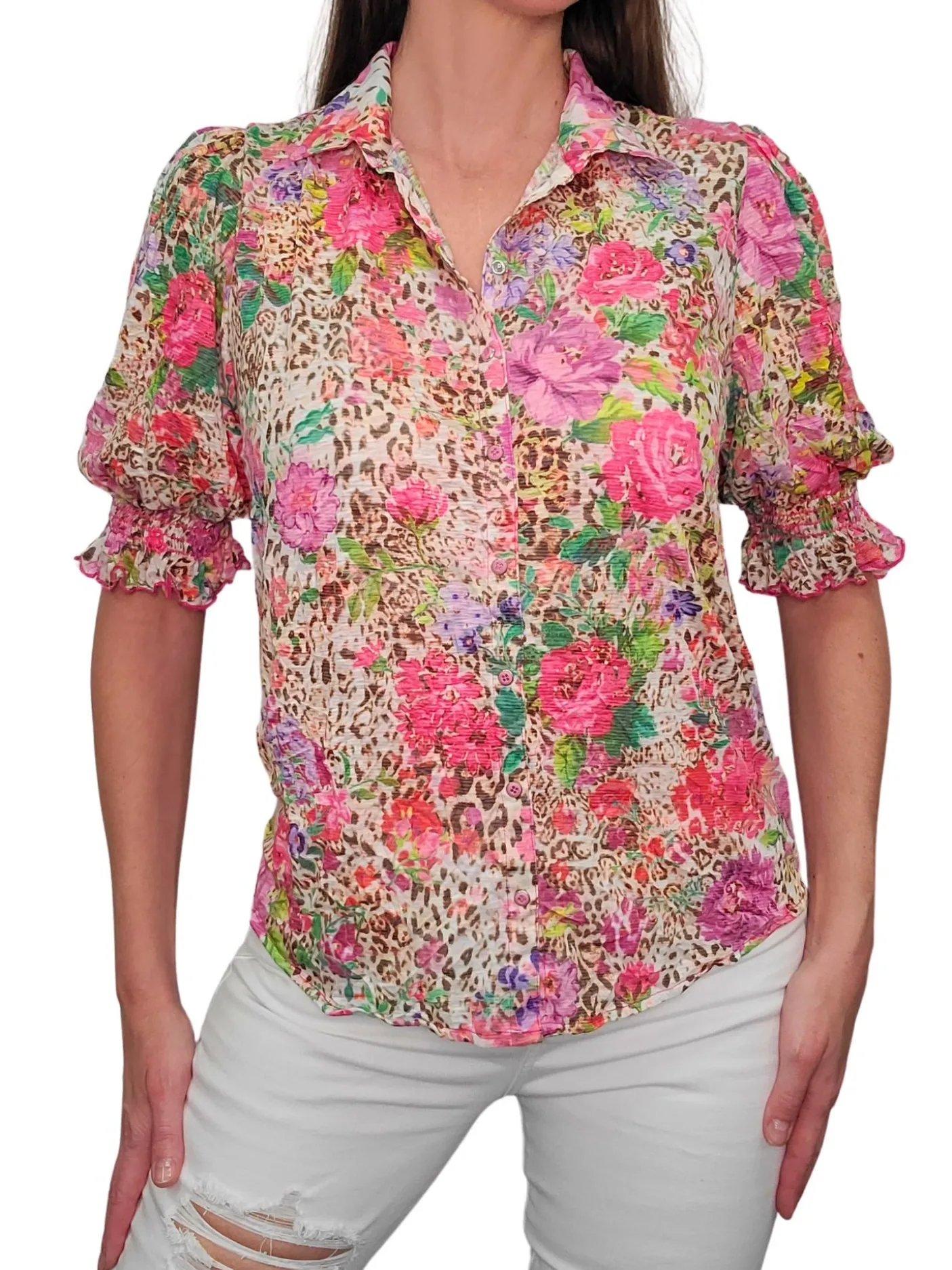 Wild Collared Blouse with Smocked Sleeves